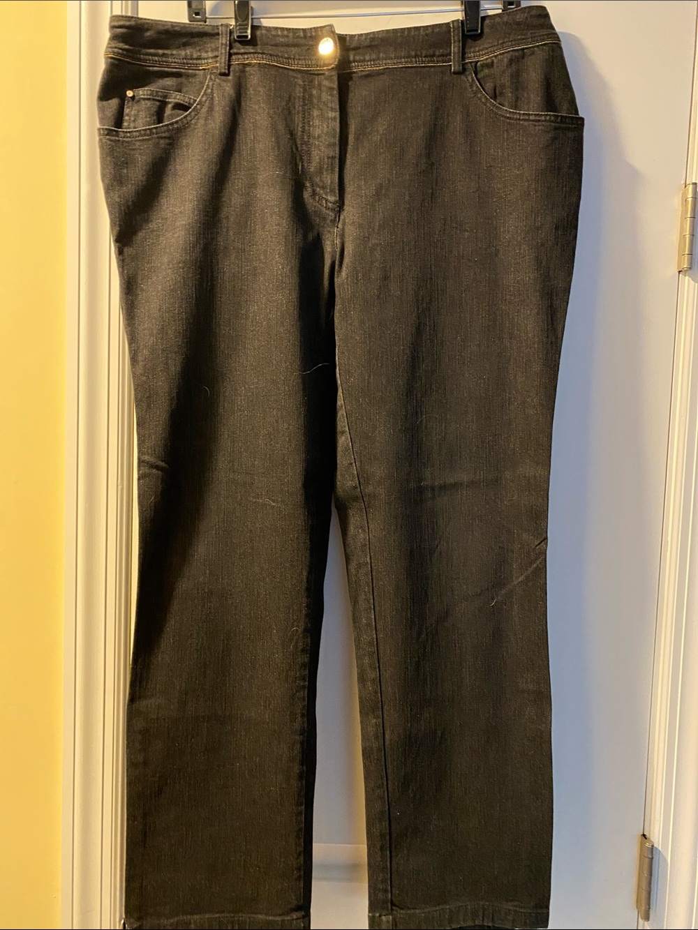 Marina Rinaldi Black Cotton Stretch Gold Logo Zippers Gold Chain Detail Jeans